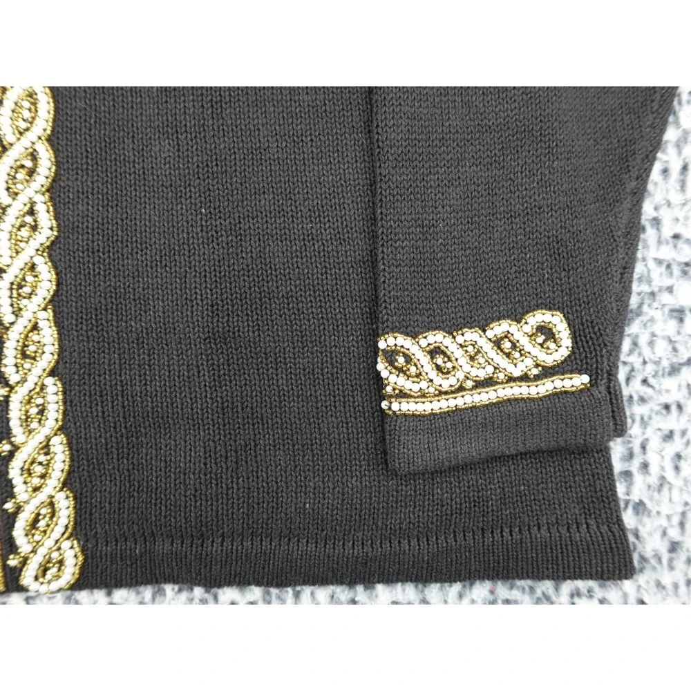 Victoria Harbour Beaded Sweater Womens Large‎ Black Gold Faux Pearl Ramie Cotton